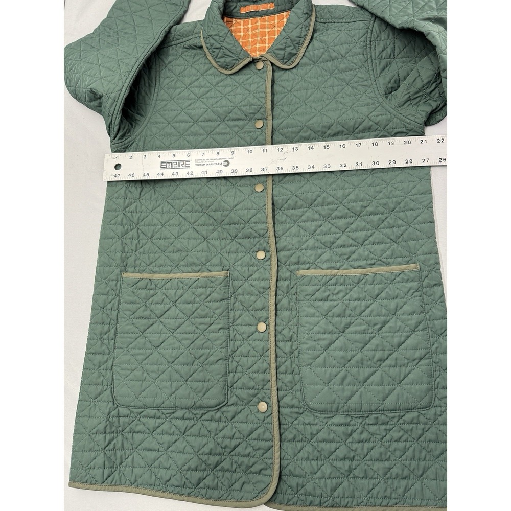 Lands' End Quilted Green Jacket with Orange Plaid Lining - Picture 6 of 13